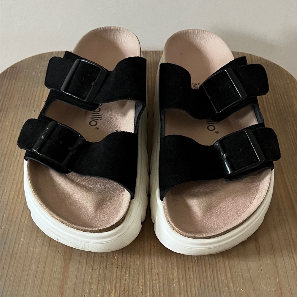 PAPILLIO by Birkenstock Chunky Black Suede Slides/Sandals
